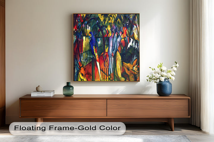 Tropical Garden with Parrots and Men – Modern Oil Painting