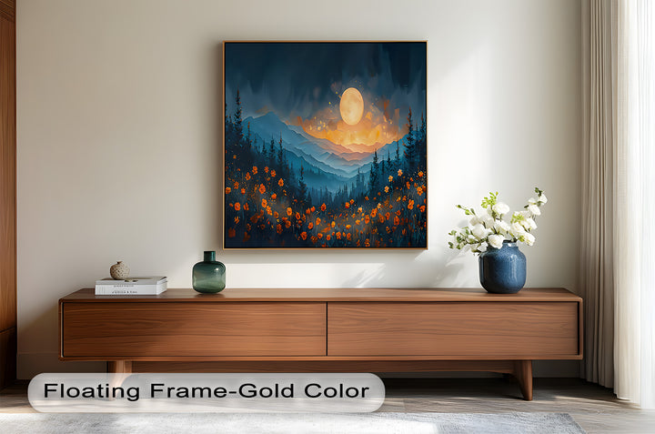 Moonlit Mountain Landscape-Floral Oil Painting