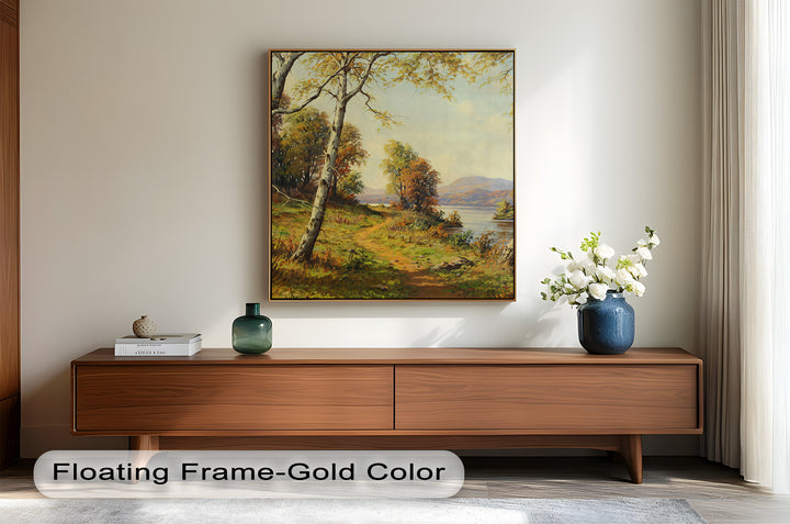 Goldener Pfad am See – Vintage Ölgemälde