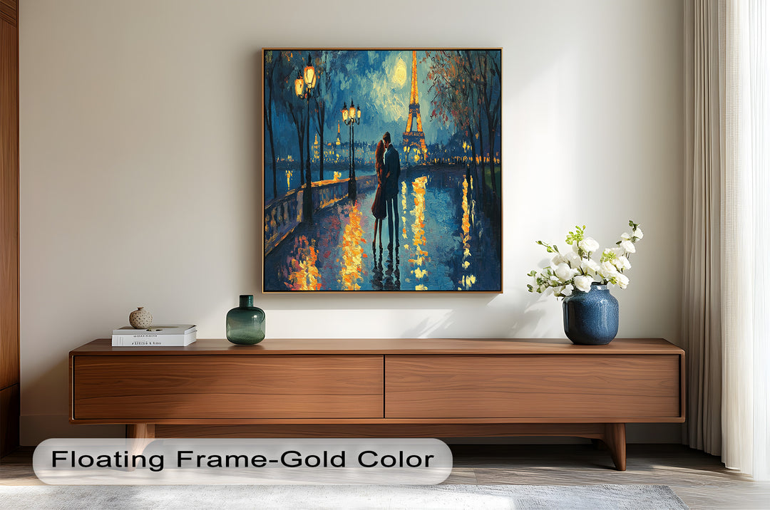 Moonlit Reflections – Eiffel Tower Romance Love Oil Painting