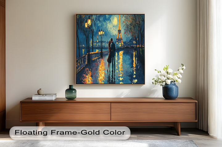 Moonlit Reflections – Eiffel Tower Romance Love Oil Painting