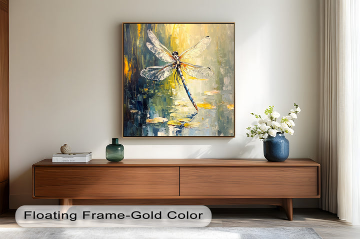 Shimmering Dragonfly Over Lily Pond – Animal Oil Painting