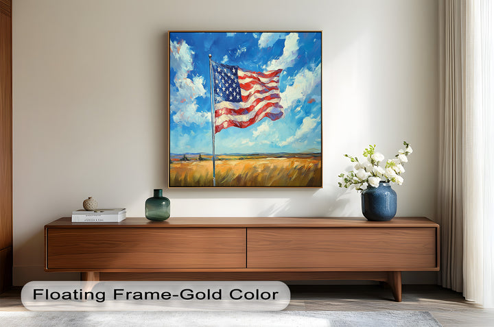 Amerikanische Flagge auf dem Land – Patriotisches Ölgemälde