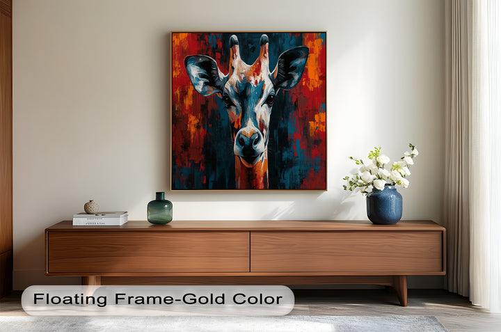 Giraffe Portrait in Abstract Flames – Animal Oil Painting