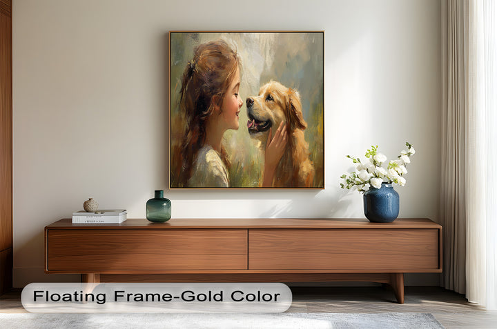 Girl and Golden Retriever in Gentle Light – Animal Oil Painting