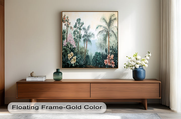 Floral Tropics Oasis – Palm Tree Oil Painting