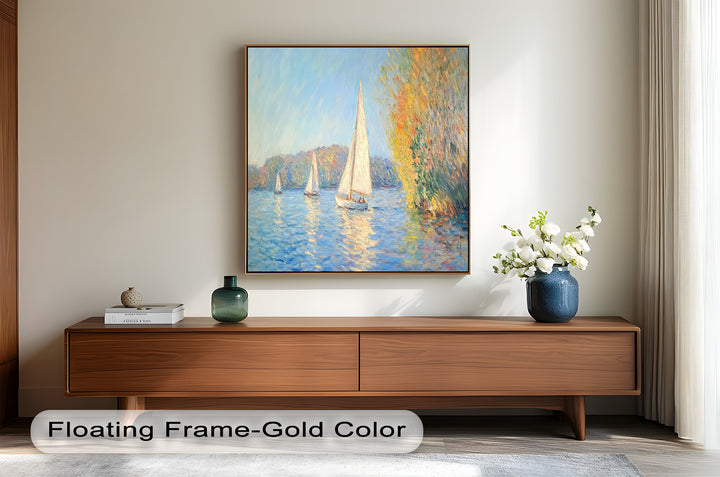 Tranquil Sails at Sunset – Impressionist Boat Scene Oil Painting
