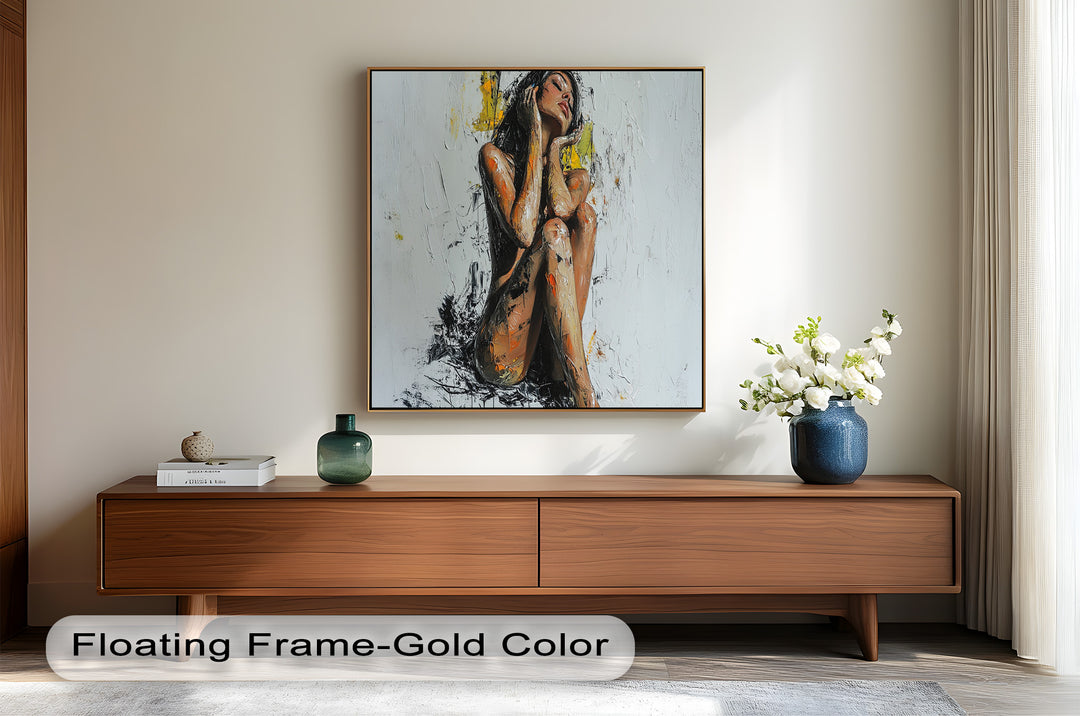 Poise in Silence – Textured Nude Figure Oil Painting