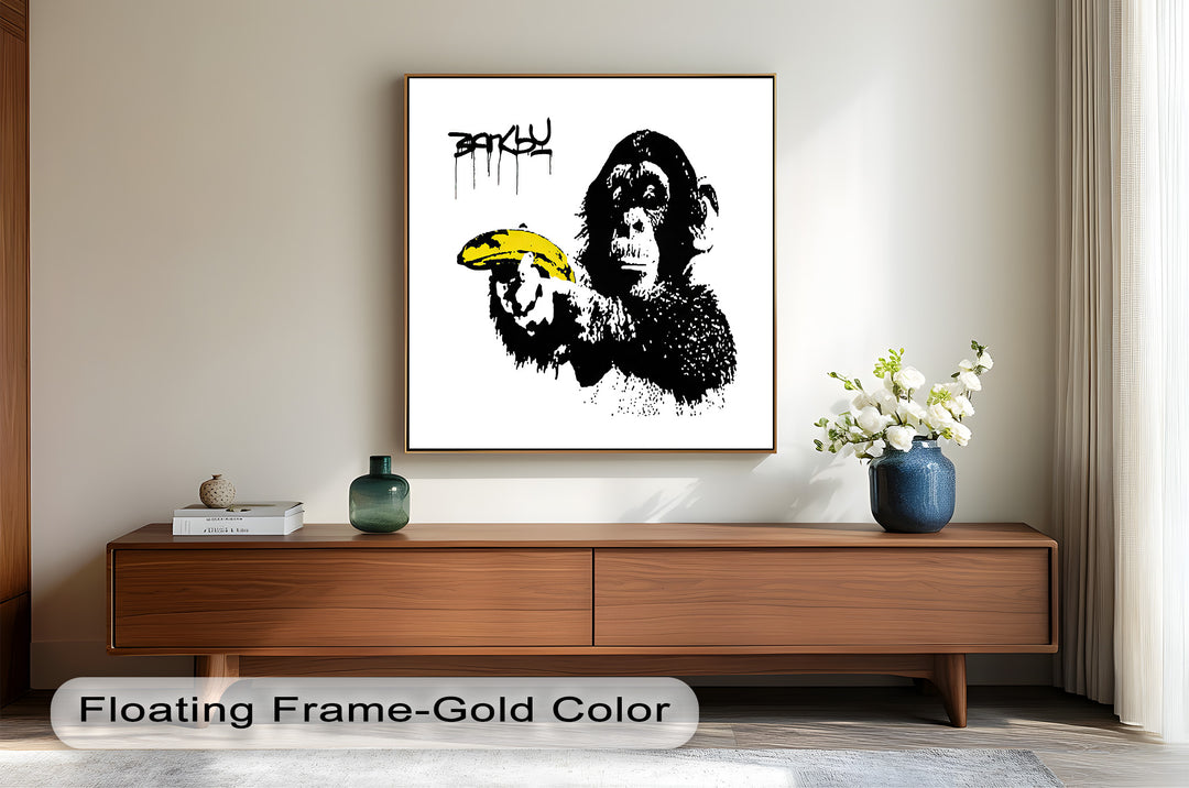 Monkey with Banana Gun – Satirical Banksy Oil Painting