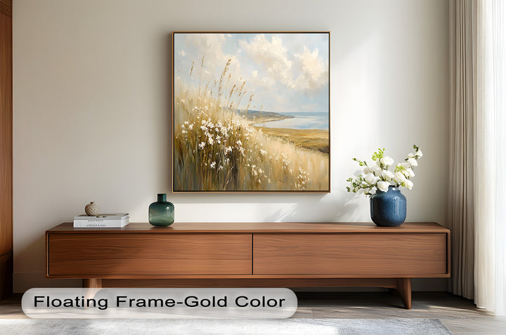 Wildflower Field Landscape – Serene Coastal Oil Painting