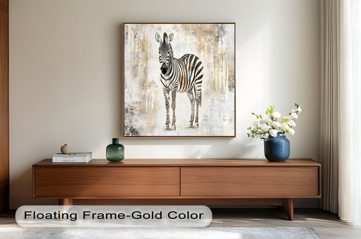 Golden Streak Zebra with Neutral Backdrop - Animal Oil Painting