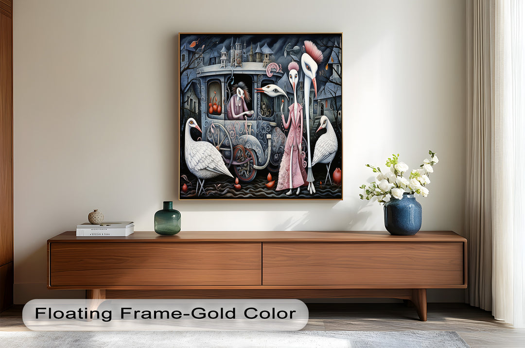 Crimson Couriers – Surreal Carriage Scene Oil Painting