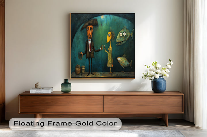 Moonlight Toast – Whimsical Surrealist Underwater Picasso Oil Painting