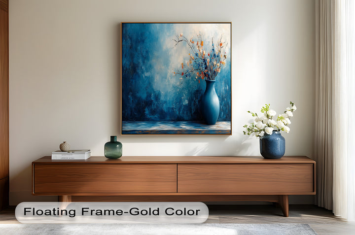 Blue Harmony Vase – Contemporary Floral Arrangement Flower Oil Painting