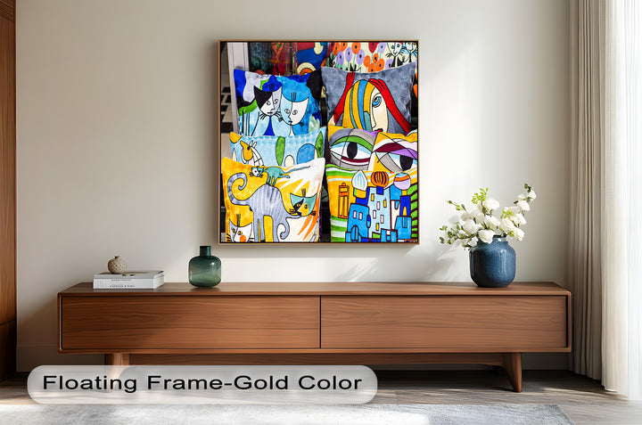 Colorful Cubist Cat & Face Pillows – Picasso Oil Painting
