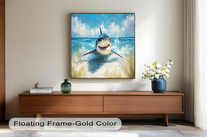 Smiling Shark by the Shore – Animal Oil Painting