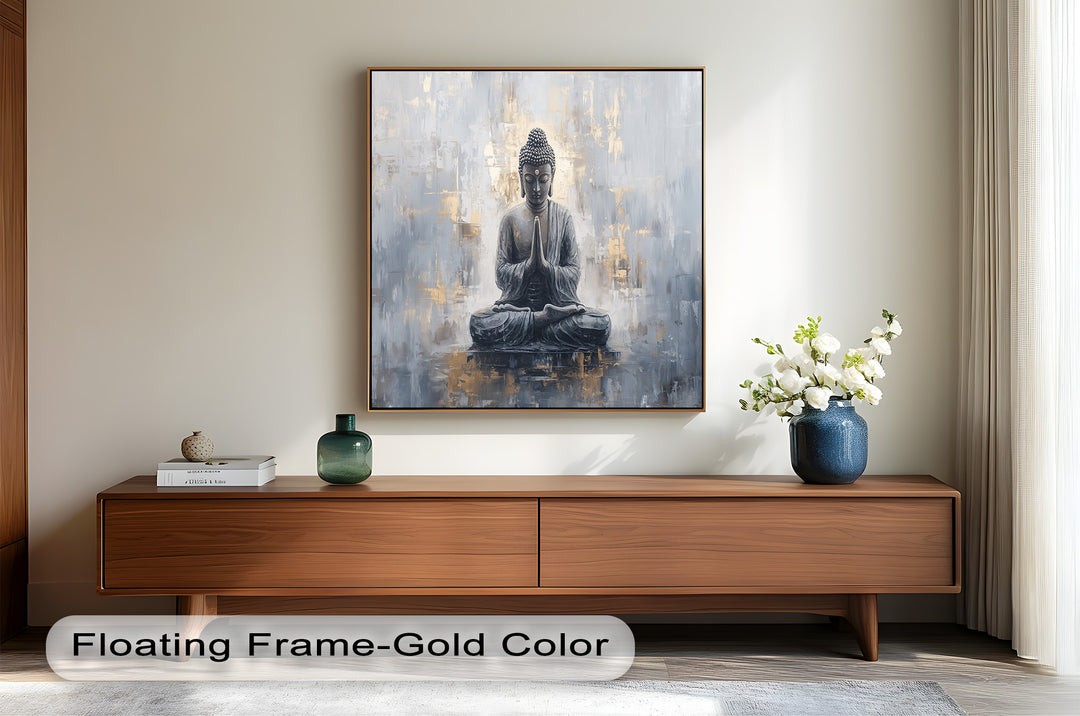 Graue Buddha-Meditationswandkunst – Religiöses Ölgemälde
