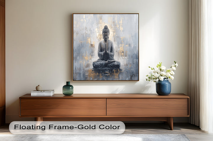 Graue Buddha-Meditationswandkunst – Religiöses Ölgemälde