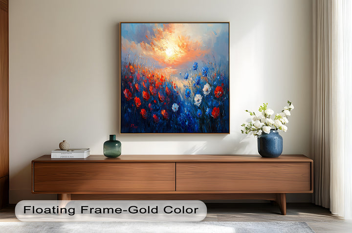 Wildflower Sunset Symphony – Colorful Horizon Flower Oil Painting