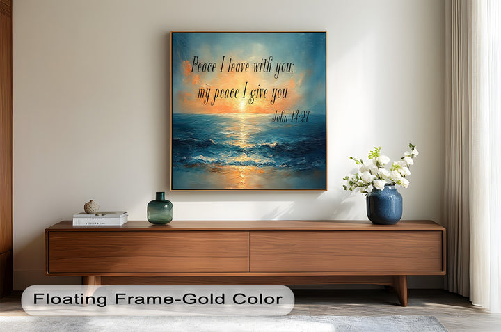 John 14:27 – Peaceful Ocean Sunset Bible Verse Oil Painting