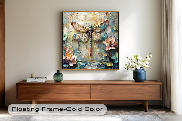 Floral Dragonfly – Framed Botanical Oil Painting