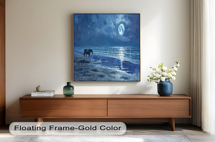 Moonlight & Horse – Serene Nighttime Oil Painting