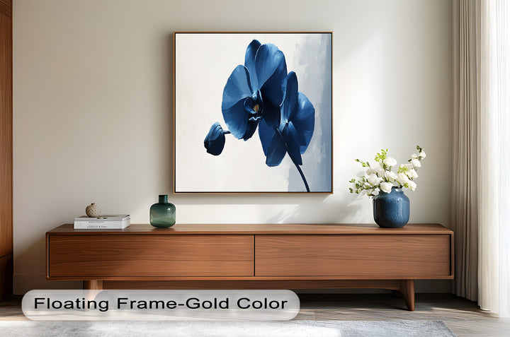Blue Orchid Wall Art – Modern Floral Oil Painting