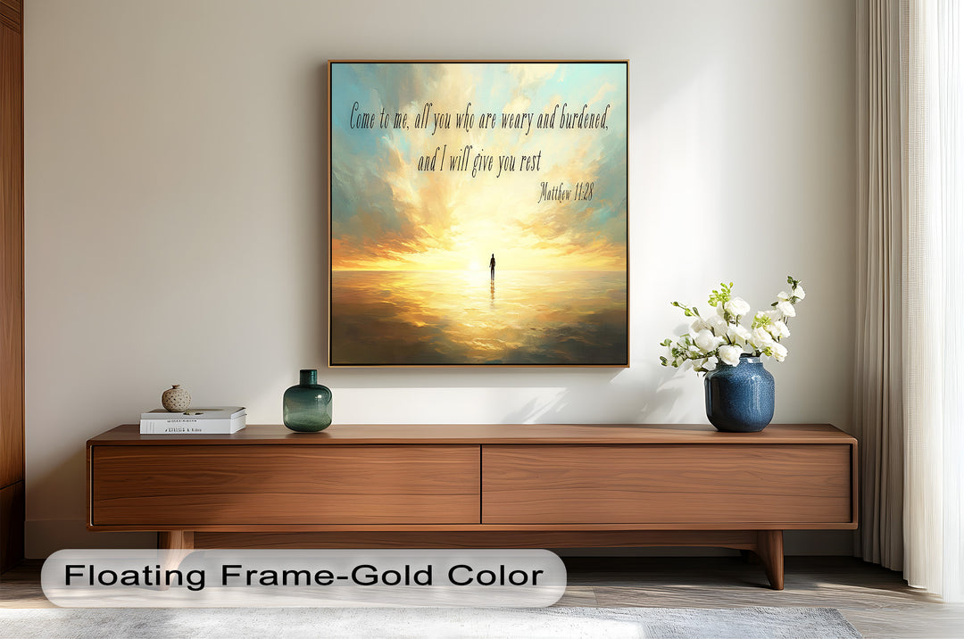 Matthew 11:28 – Rest in Christ Bible Verse Oil Painting