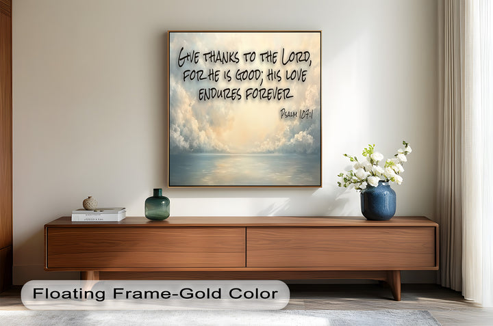 Psalm 107:1 – Give Thanks to Lord Bible Verse Oil Painting