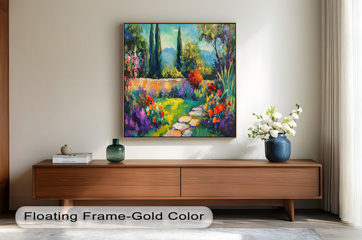 Sunlit Garden Path Oil Painting – Fauvist Outdoor Floral Landscape