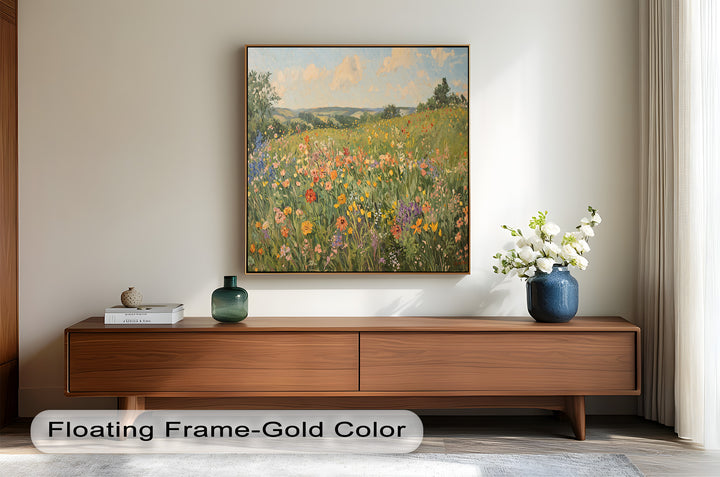 Wildflower Field Impressionist – Framed Landscape Oil Painting