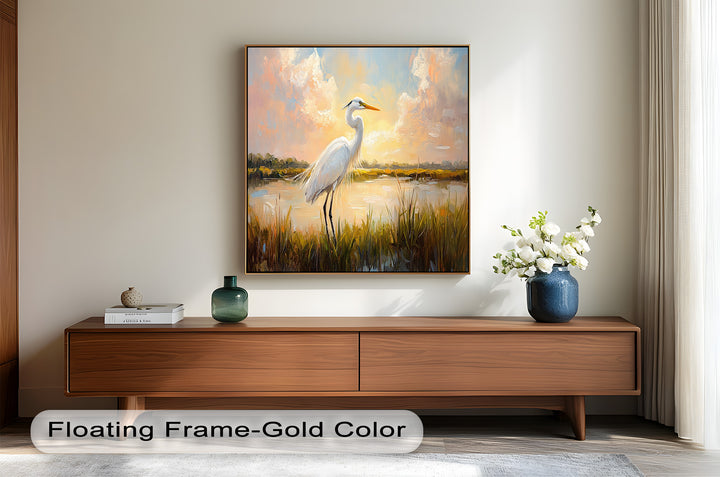White Egret at Sunset – Animal Oil Painting