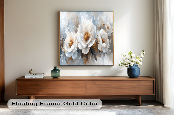 Ivory Garden Symphony – White Peony Bouquet Flower Oil Painting