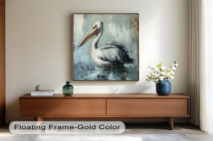 White Pelican Resting by the Water - Animal Oil Painting