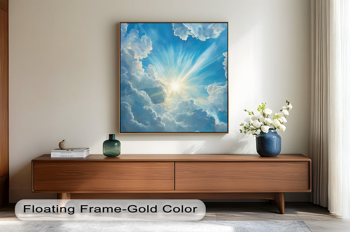 Heavenly Clouds and Radiant Sun – Luminous Sky Oil Painting