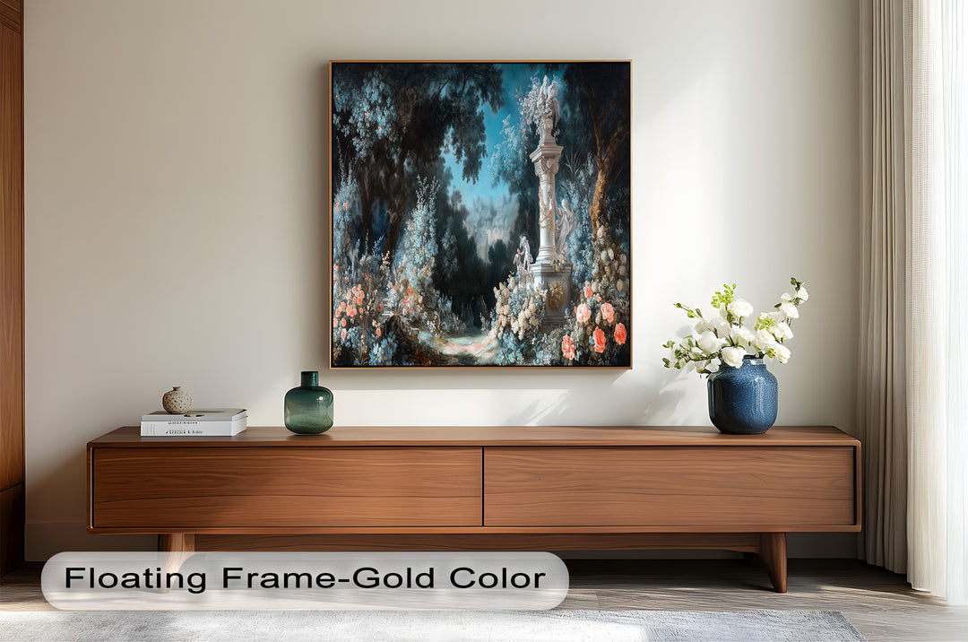 Moonlit Garden with Classical Column – Romantic Rococo Oil Painting