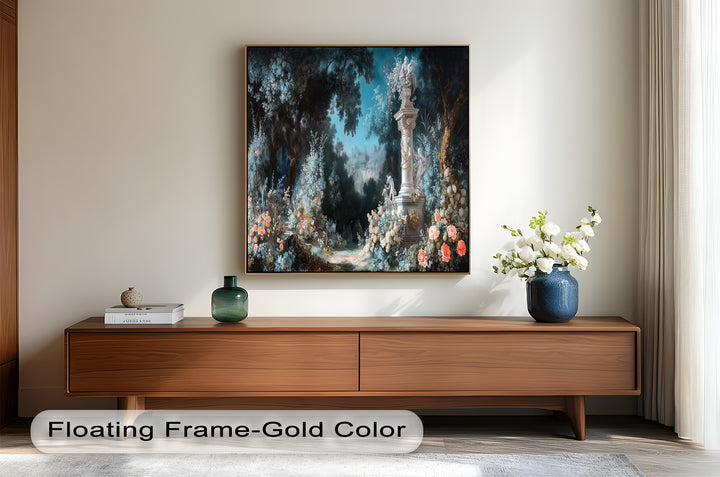 Moonlit Garden with Classical Column – Romantic Rococo Oil Painting