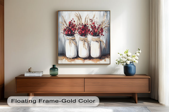 Jar Trio – Red Floral Oil Painting