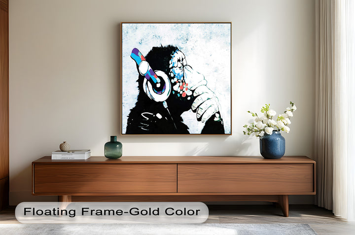Contemplative Chimp with Headphone – Banksy Oil Painting