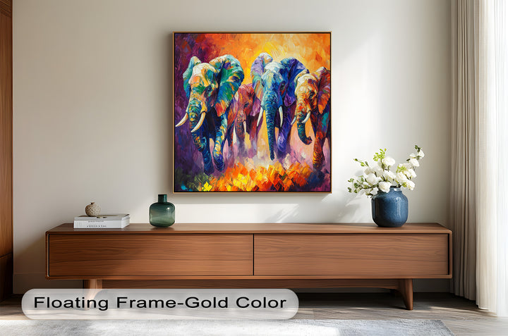 Elephant Herd at Dusk – Animal Oil Painting