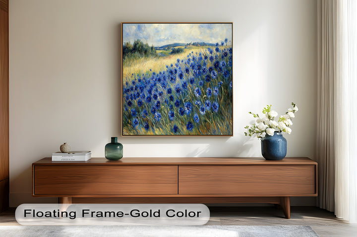 Golden Fields and Blue Cornflowers – Impressionist Meadow Scene Oil Painting