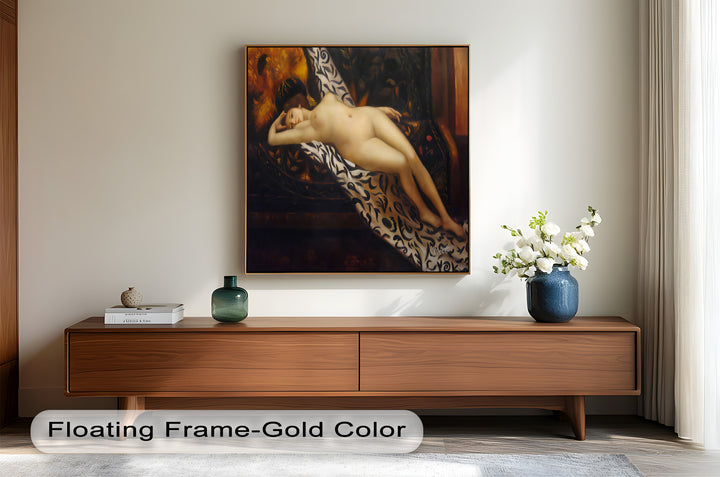 Velvet Reverie – Reclining Nude on Ornamental Nude Oil Painting