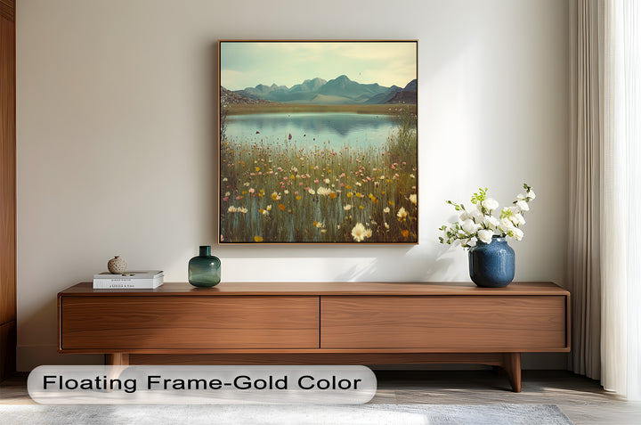 Butterfly Bloom by the Lake – Framed Oil Painting