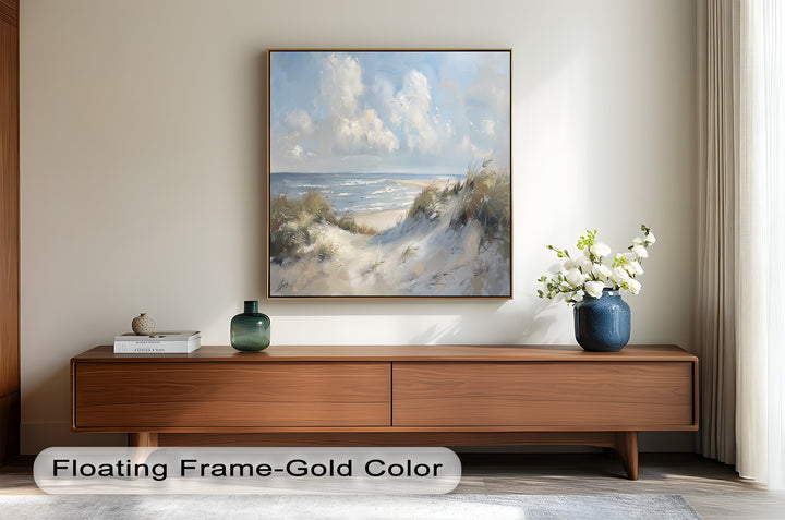 White Sand Beach Sandy Path Landscape – Coastal Oil Painting