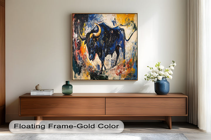 Power in Motion – Expressionist Bull Oil Painting