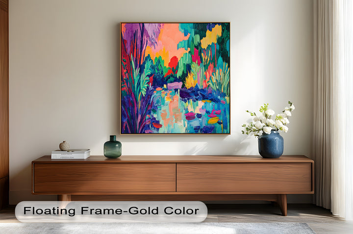 Sunset Reflections Oil Painting – Fauvist Lakeside Dreamscape