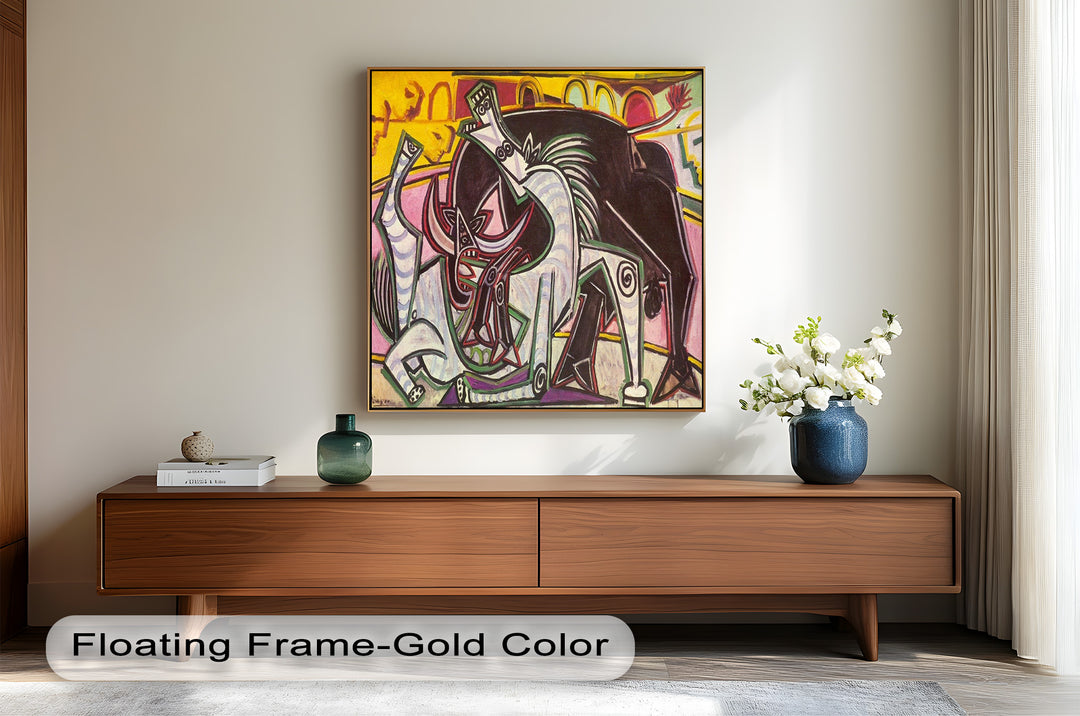Abstract Bullfight Scene Wall Decor – Cubist Oil Painting