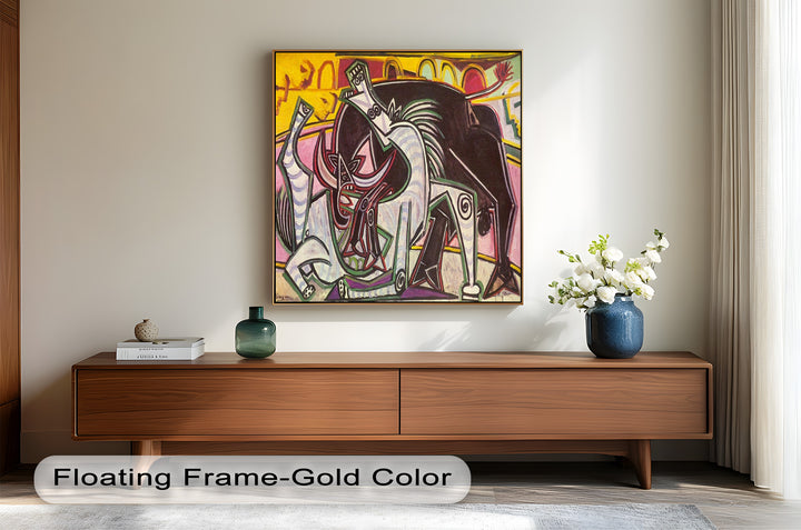 Abstract Bullfight Scene Wall Decor – Cubist Oil Painting