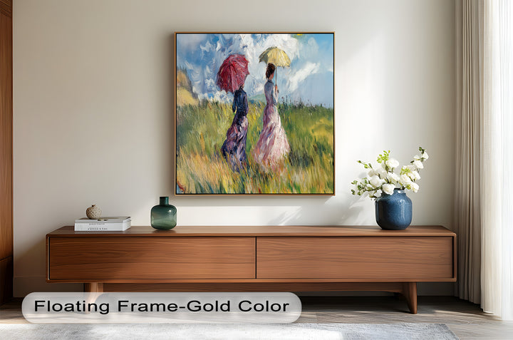 Ladies with Parasols in a Sunlit Meadow – Impressionist Oil Painting
