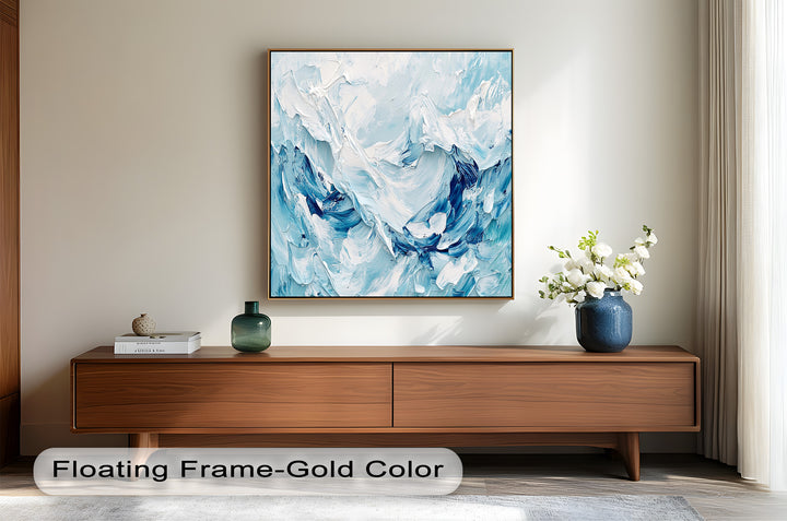 Ocean Ice Texture Art – Abstract Blue & White Oil Painting